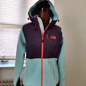 The North Face, blue/gray/orange Denali hoodie jacket